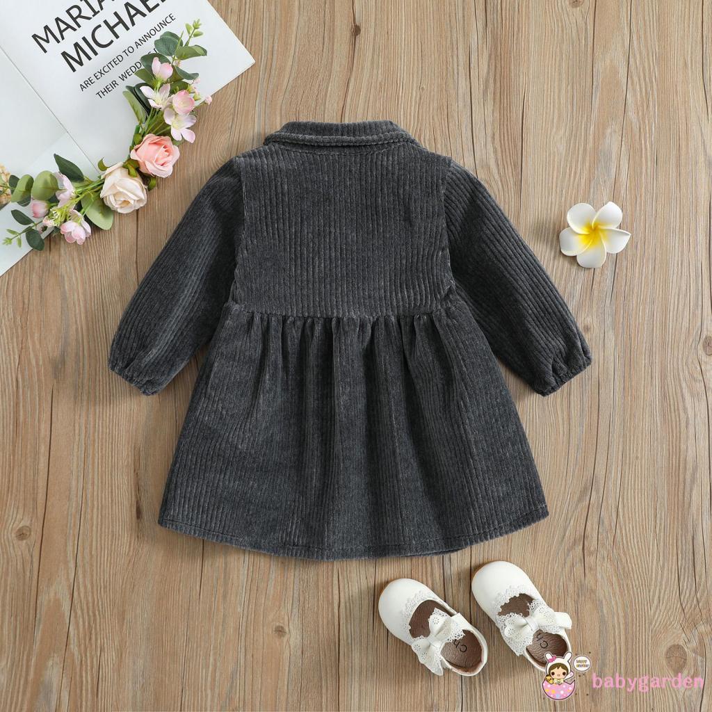 Đầm Nhung Chữ A Tay Dài Cổ Bẻ Cài Khuy Thời Trang Cho Bé Gái 6 Tháng - 4 Tuổi