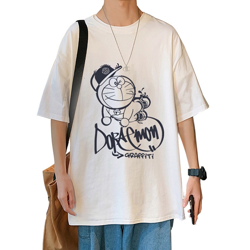 Áo Thun Tay Ngắn Cổ Tròn Dáng Rộng In Hình Doraemon Thời Trang Cho Nam size Lớn 8XL