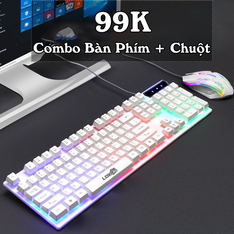 Bộ bàn phím giả cơ Tiroshi chuột gaming, combo bàn phím chuột bật tắt led sử dụng máy tính bàn, laptop văn phòng