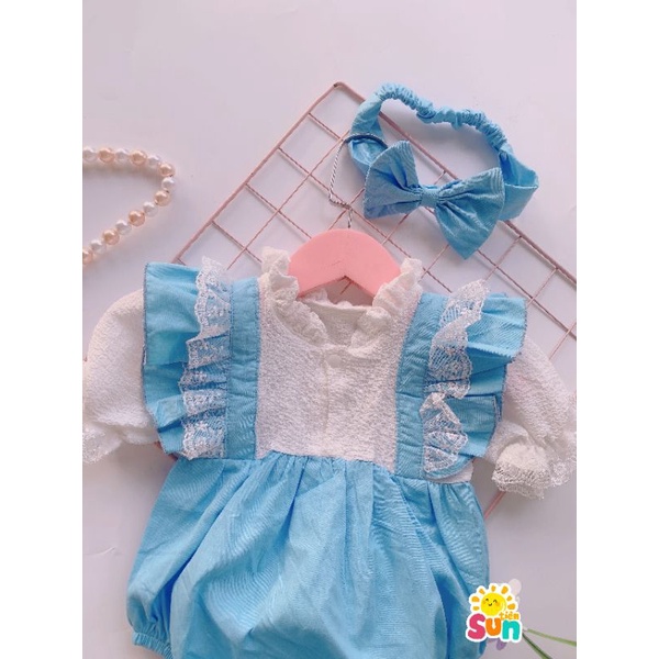 𝗧𝗮̣̆𝗻𝗴 𝘁𝘂𝗿𝗯𝗮𝗻 𝘃𝗮̀ 𝗴𝗶𝗮̀𝘆 𝘃𝗮̉𝗶 Body cho bé gái size 4-12kg  Vải thô lụa phối thô xốp mềm mát