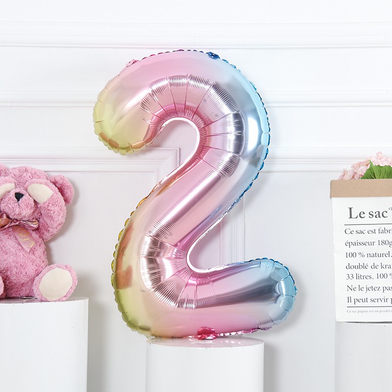 Bong Bóng Nhôm Hình Chữ Số 0-9 32Inch Màu Cầu Vồng Trang Trí Tiệc Sinh Nhật