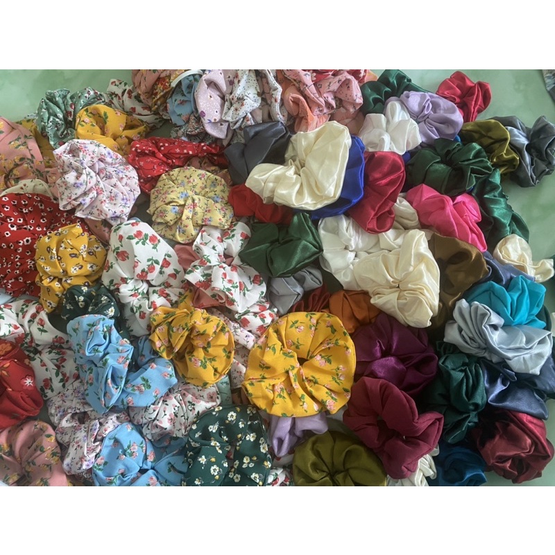 Cột Tóc Vải Scrunchies Hoạ Tiết Hoa Phong Cách Vintage