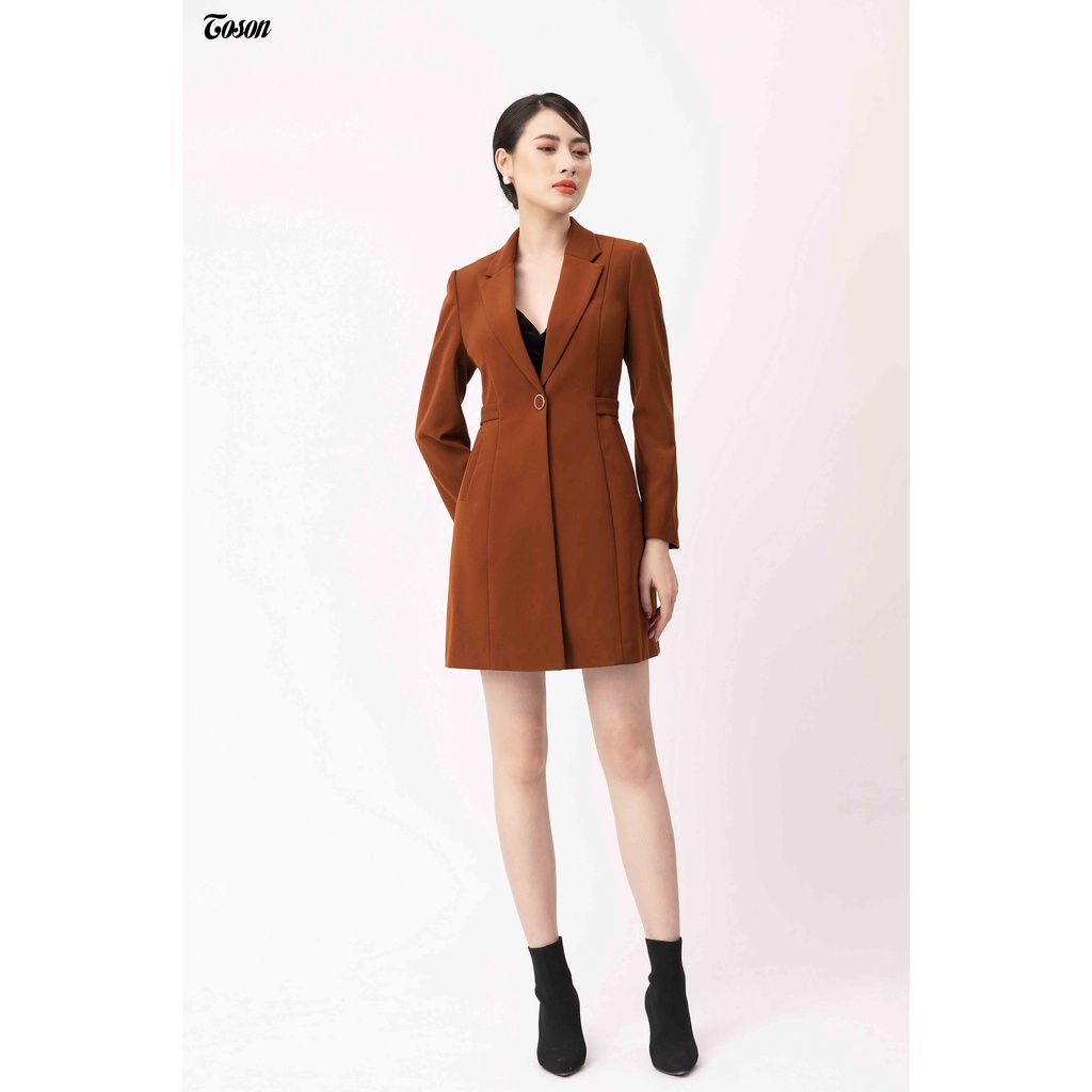 Áo khoác nâu tây dáng dài cổ K túi chéo, sườn phối cá đai - TOSON - 83026E940