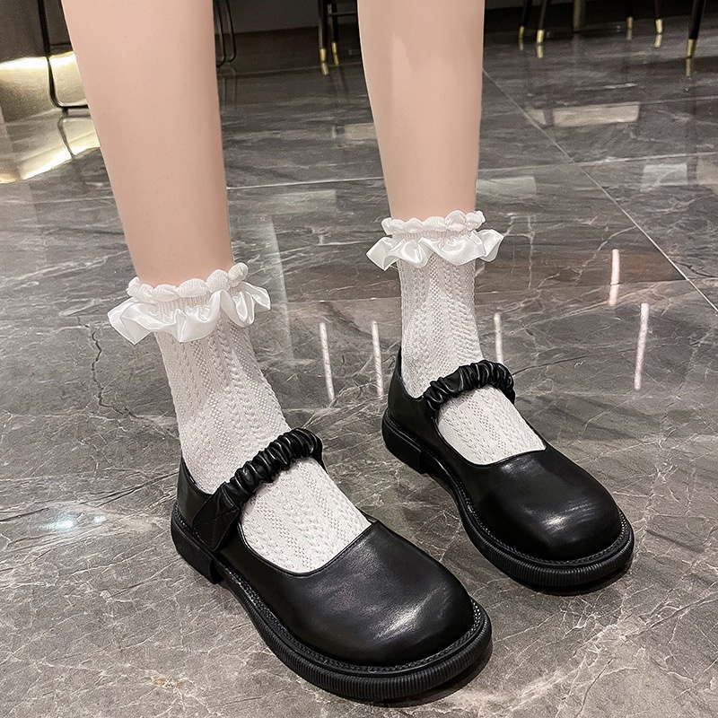 Giày Búp Bê Vintage - Giày Lolita Tiểu Thư Quai Bèo Nhúm Dây Phong Cách Ulzzang Hàn Quốc HQ 220