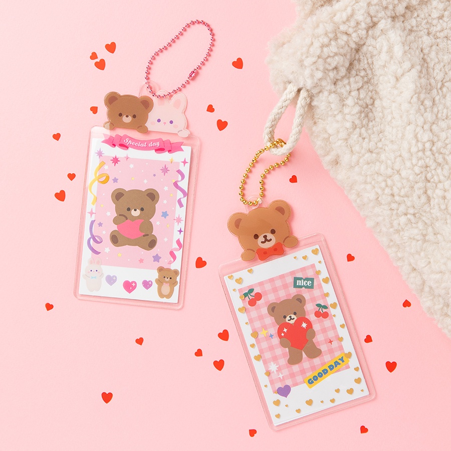 Toploader Decor ARTBOX Hàn Quốc Móc Khóa Bọc Card Đựng Ảnh Trang Trí Photocard Polaroid In Hình Thỏ/Gấu Ribbon Confetti