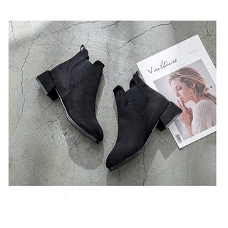 FB029D- Giày boot nữ da lộn phối chun 2 bên
