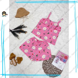 Đồ Bộ Ngủ Pijama Mặc Nhà Áo 2 Dây Quần Đùi Vải Satin Cao Cấp Thỏ cute chibi