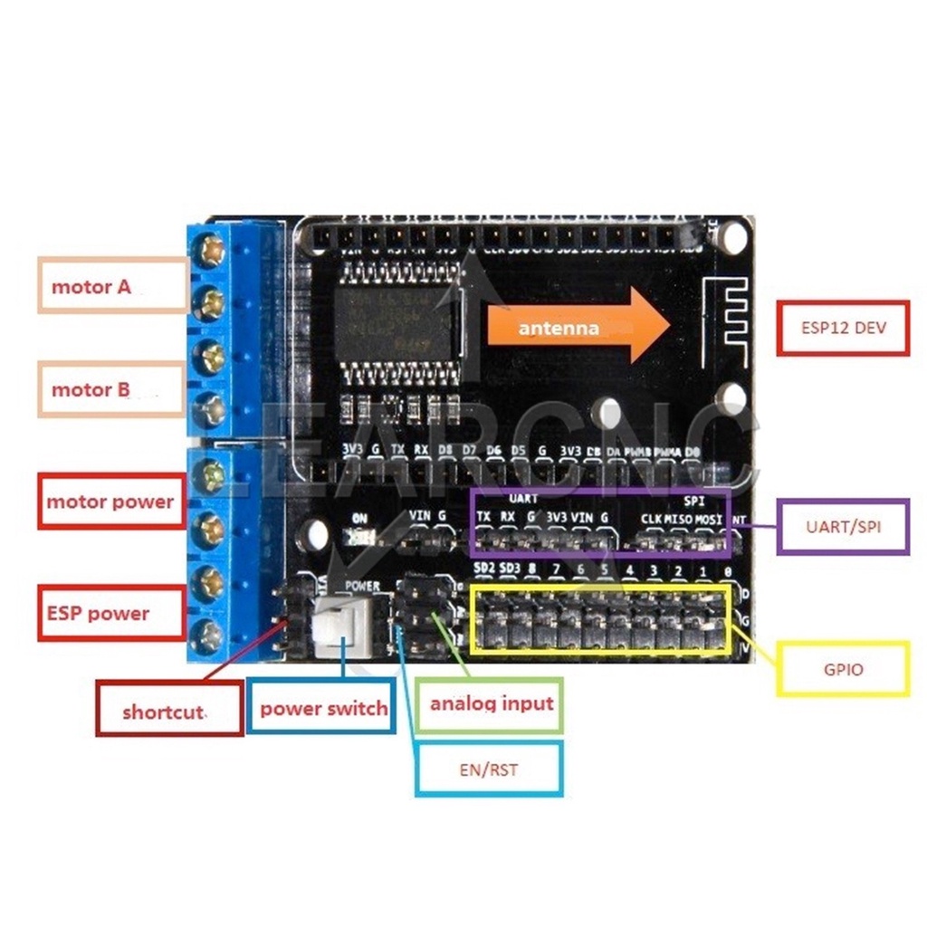 ESP12E Lua L293D Đế Ra Chân WiFi ESP8266 Nodemcu- HT121