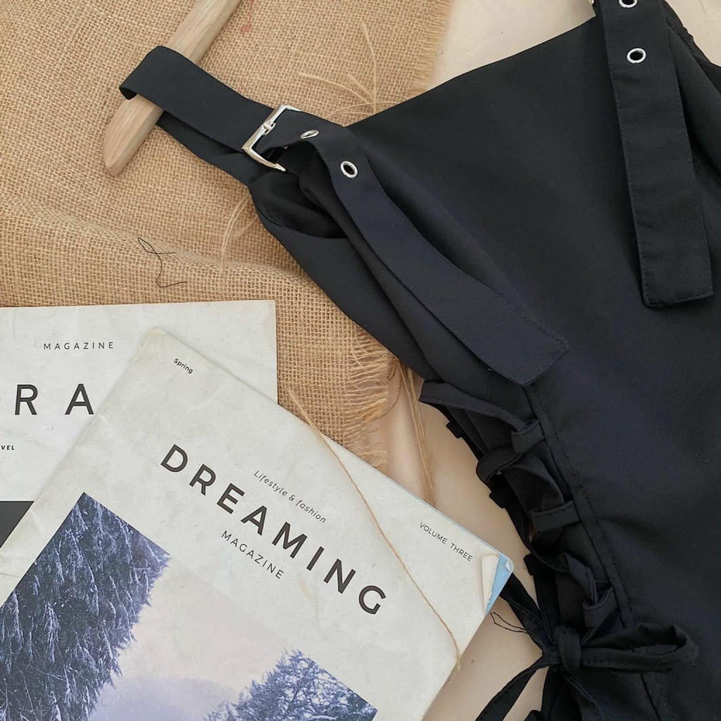 Váy 2 Dây Thời Trang Lệch Tà Thắt Eo Cá Tính, Đầm 2 Dây Màu Đen Dự Tiệc, Váy Hai Dây Thiết Kế Lệch Tà | BigBuy360 - bigbuy360.vn