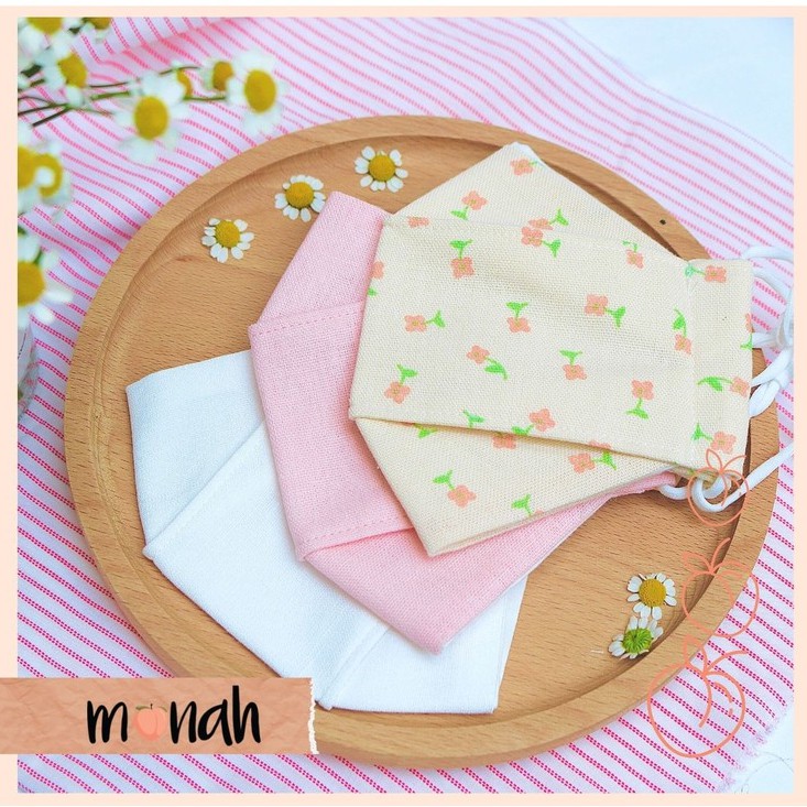 Combo 3 khẩu trang vải kháng khuẩn linen cotton 3 lớp tông trắng hồng xanh cổ điển pastel | BigBuy360 - bigbuy360.vn