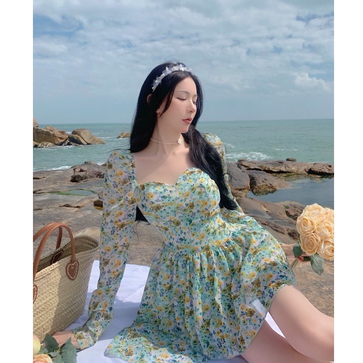 Đầm dáng xòe hoa nhí tay dài Emilyshop ulzzang