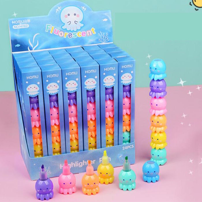 Bút Dạ Quang 5 Màu Hình Bạch Tuộc Dễ Thương Sáng Tạo