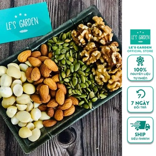 Hỗn hợp hạt mix 4 loại mắc ca hạnh nhân óc chó bí xanh le's garden