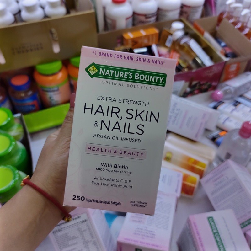 [ Bill mỹ] hair skin nails Viên Uống Đẹp Da, Tóc, Móng Hair Skin Nail Nature's Bounty 250 Viên