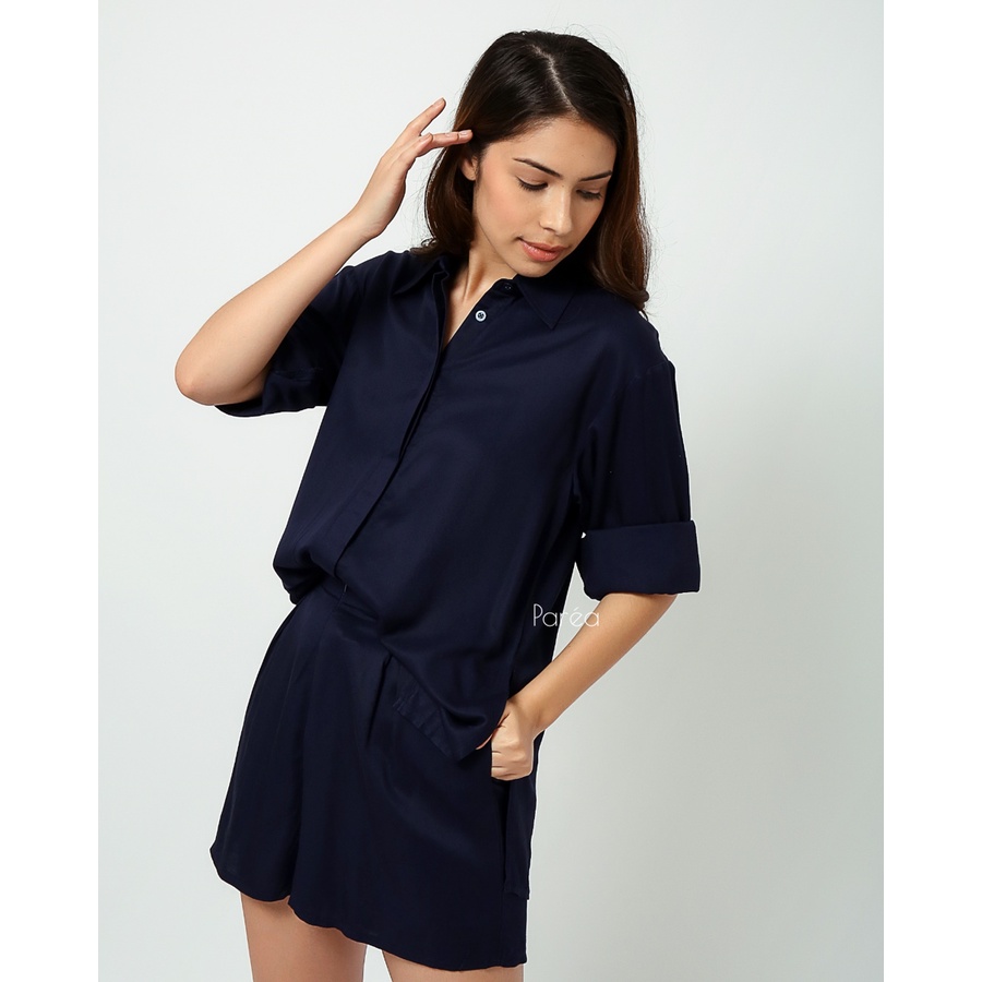 Els Áo Sơ Mi OVERSIZED Nữ Áo Sơ Mi Nữ Màu Xanh Nước Biển