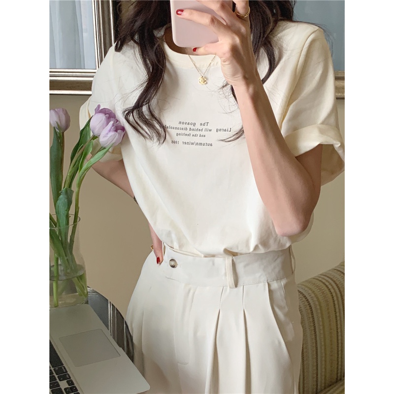 Áo Thun Cotton Tay Ngắn In Chữ Đơn Giản Dễ Phối Đồ 49605