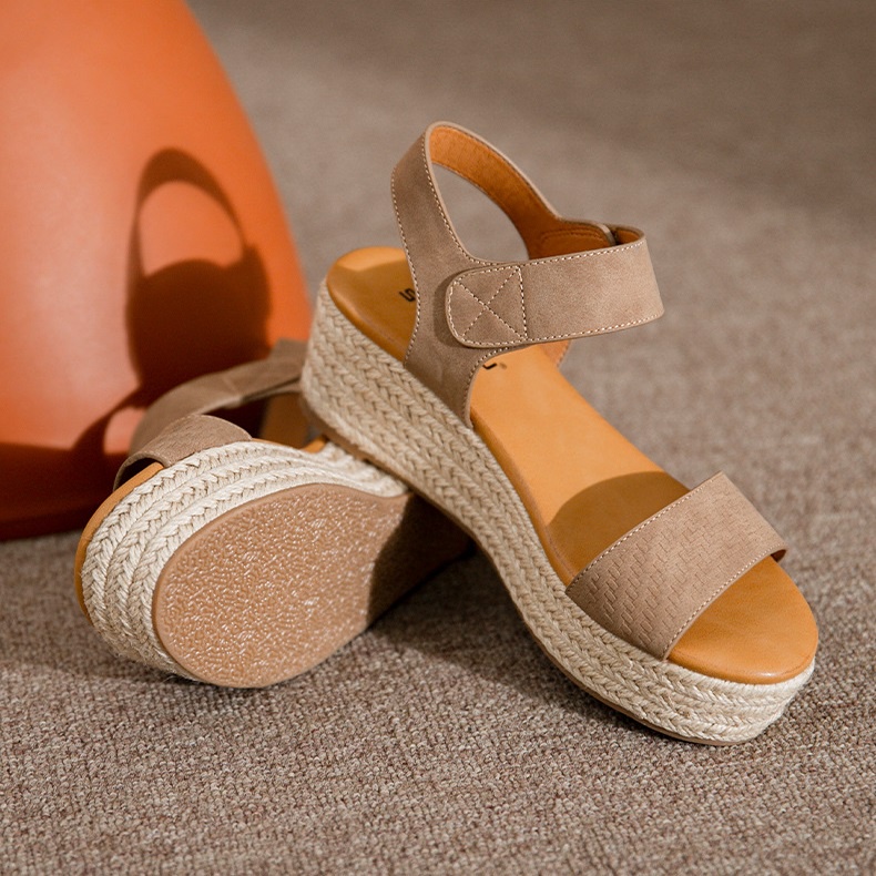 Giày sandal Siketu đế xuồng bọc cói 5cm, quai dán tiện lợi