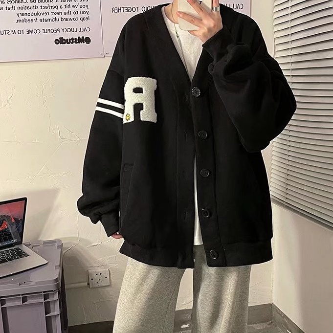 Áo Khoác Bóng Chày Cổ Chữ V Thời Trang Hàn Quốc