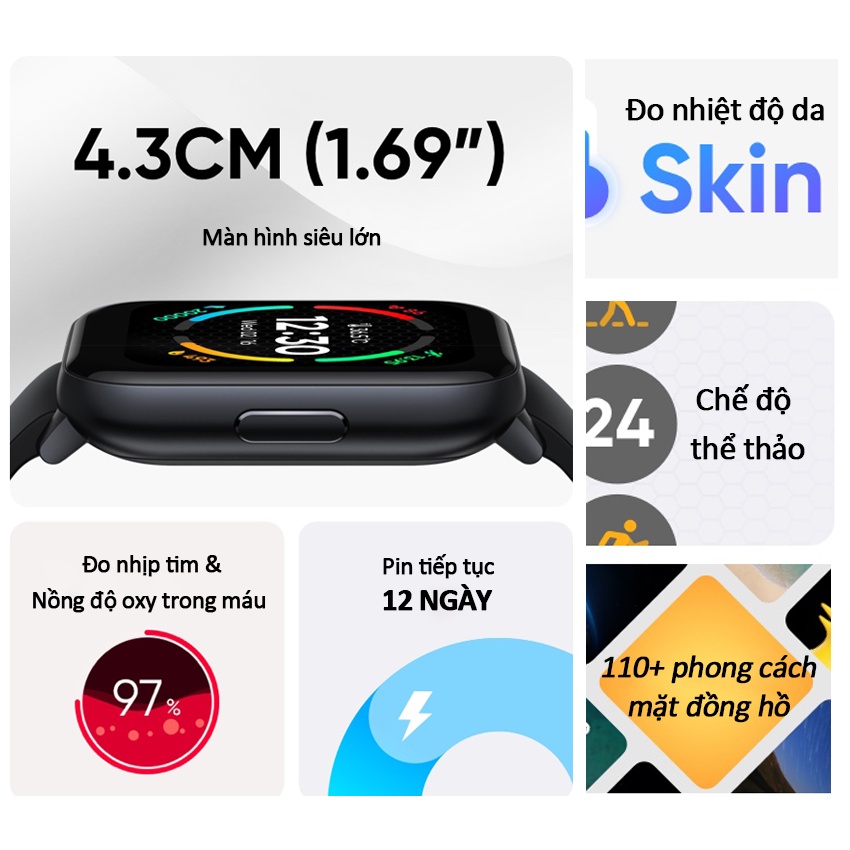 Đồng Hồ Thông Minh realme TechLife Watch S100 Pin Liên Tục 12 ngày - BẢO HÀNH CHÍNH HÃNG