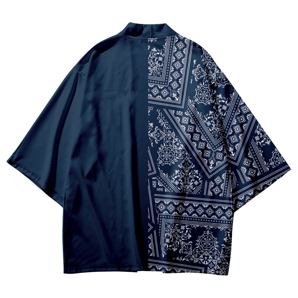 Áo Kimono Yukata Màu Xanh Dương In Hình Hoa Phong Cách Nhật Bản