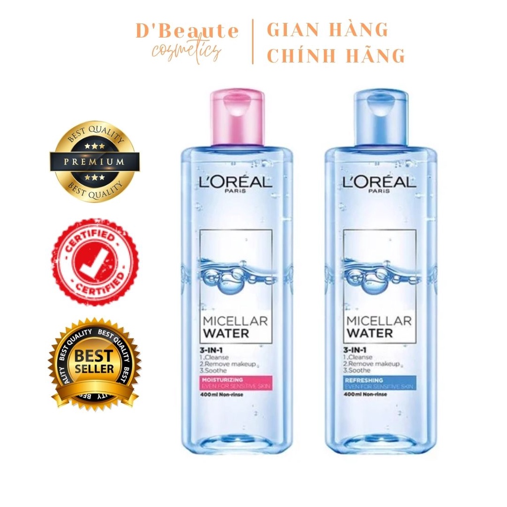 Bộ 2 nuớc tẩy trang đa năng 3-in-1 L'Oreal Paris Micellar Water 400ml x 2 - Pháp Chính Hãng