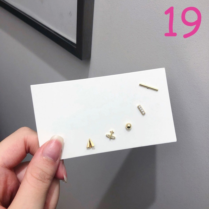 Bông Tai 5 Pcs Set Korea Bow Clover Earrings Fashion Crystal Silver / Gold Party Earring Women Jewelry Gift