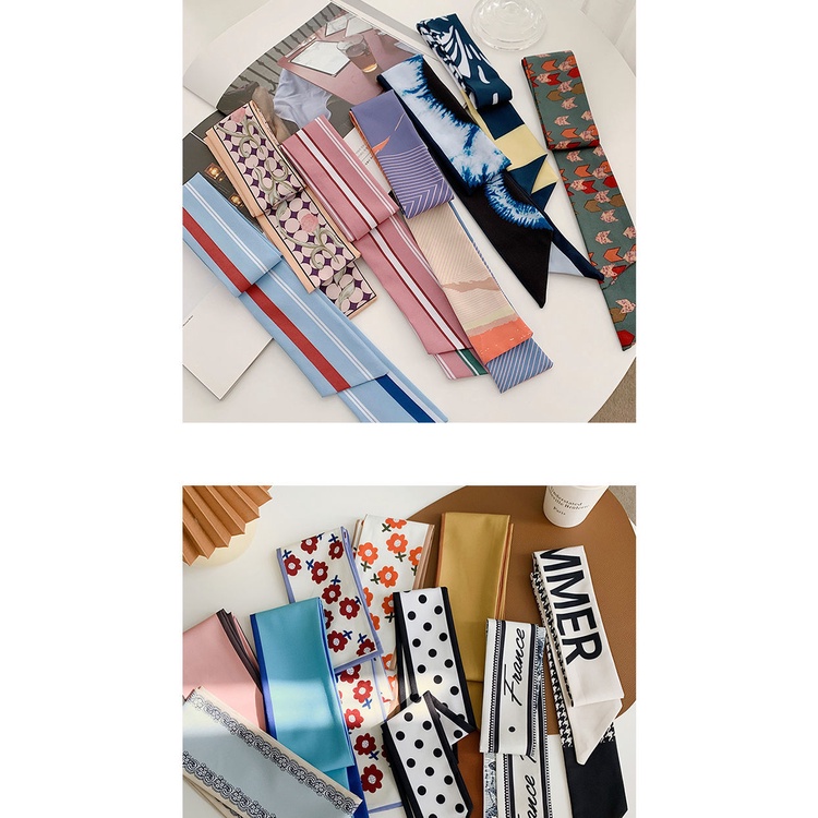 Khăn choàng kiêm băng đô/nơ thắt buộc tóc bằng vải lụa dài phong cách Pháp retro cho nữ