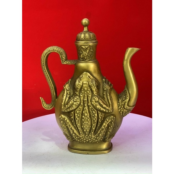 Ấm Trà Cóc Lá Sen Bằng Đồng Ấm Chén Phong Thuỷ Tài Lộc