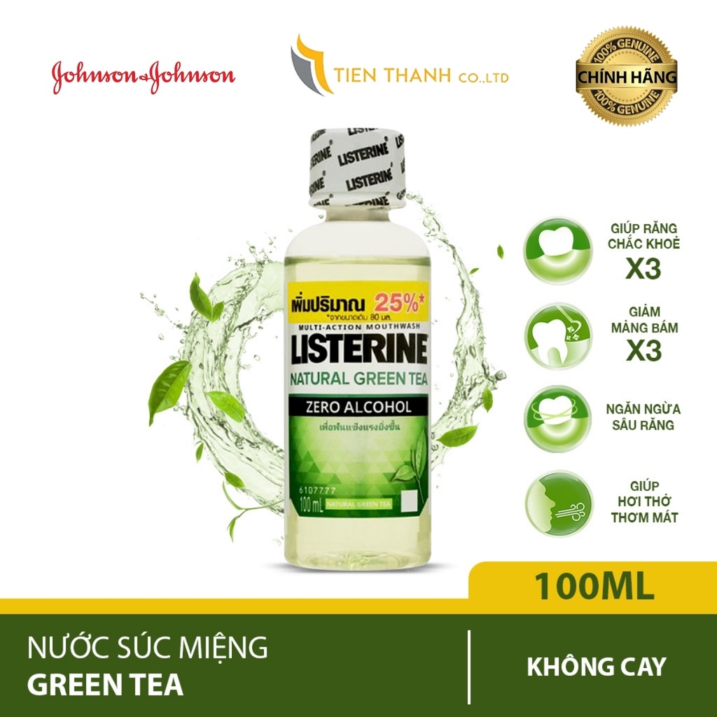 Listerine Natural Greentea diệt 99,9% vi khuẩn, mang lại hơi thở thơm mát-Hàng chính hãng.