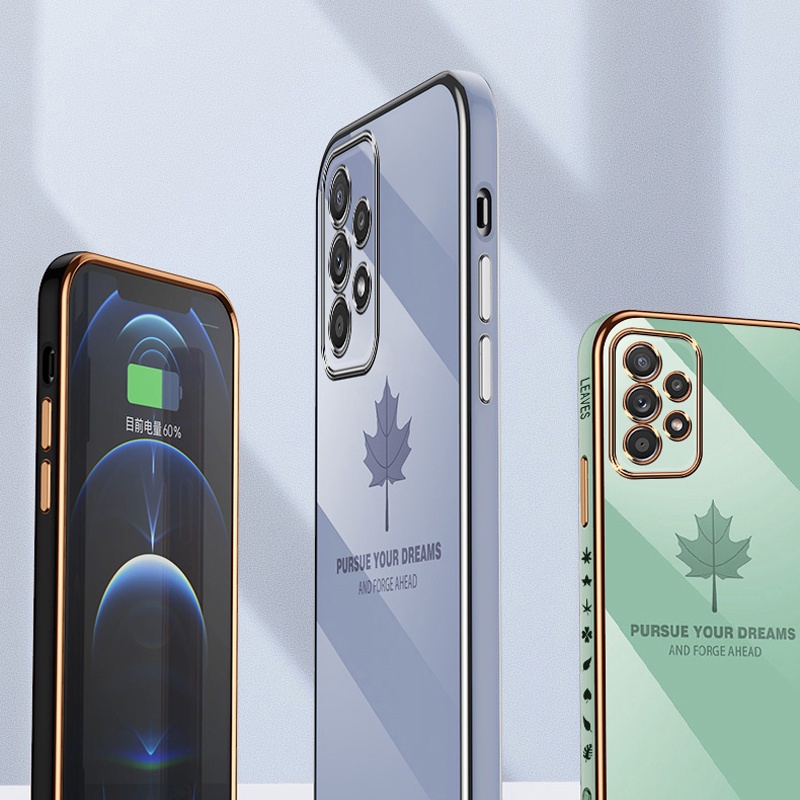 Ốp Điện Thoại KOOSUK Bằng Silicon Mạ Khung Vuông Họa Tiết Lá Phong Cho Samsung Galaxy A52 A72 A32 A21S A51 A52S A10S A20S