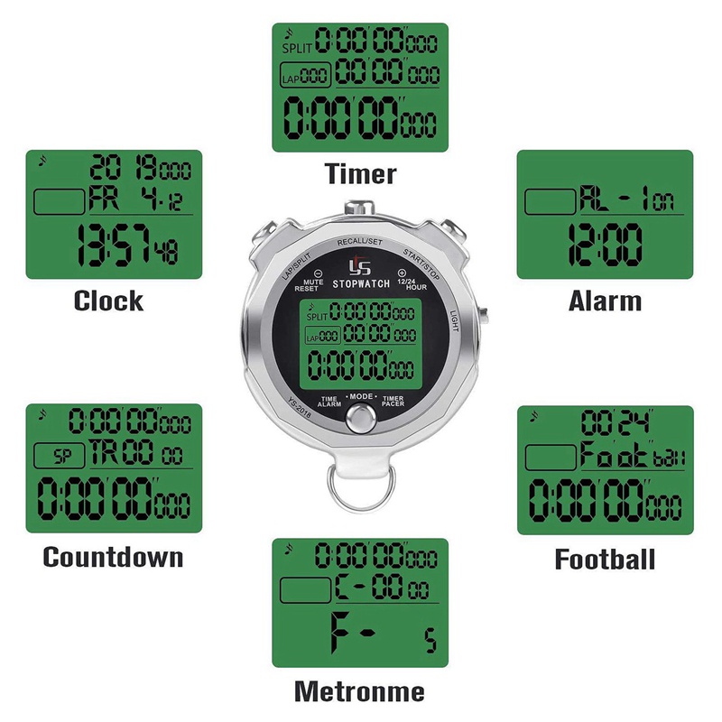 Đồng Hồ Bấm Giờ Bằng Kim Loại Màn Hình Lcd 100 Chế Độ Có Đèn Nền Tiện Dụng Cho Huấn Luyện Viên Thể Thao