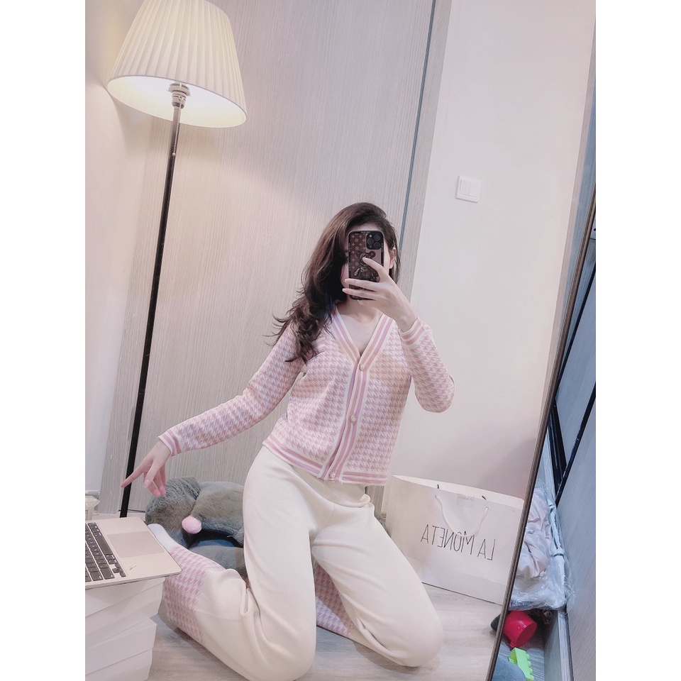 Sét len nữ quảng châu, áo len nữ tay dài phối kẻ caro kèm quần suông cực sang chảnh chất len mịn mềm dày dặn Oanh Shop | BigBuy360 - bigbuy360.vn