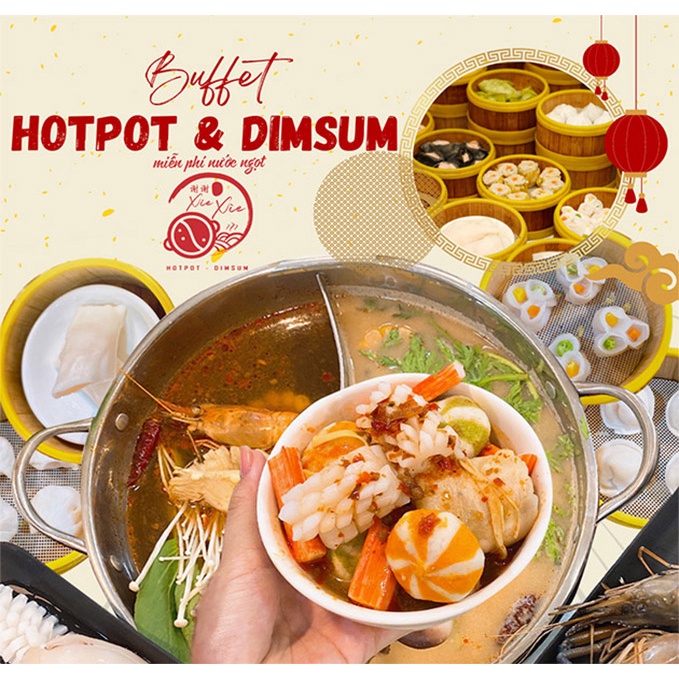 HCM [E-Voucher] Xie Xìe Hotpot Dimsum - Buffet Lẩu Băng Chuyền &amp; Dimsum Trưa/ Tối