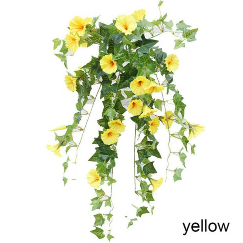 [baishangworshipwell]Hanging Basket Artificial Fake Silk Morning Glory Flower Vine Home Decor Hot