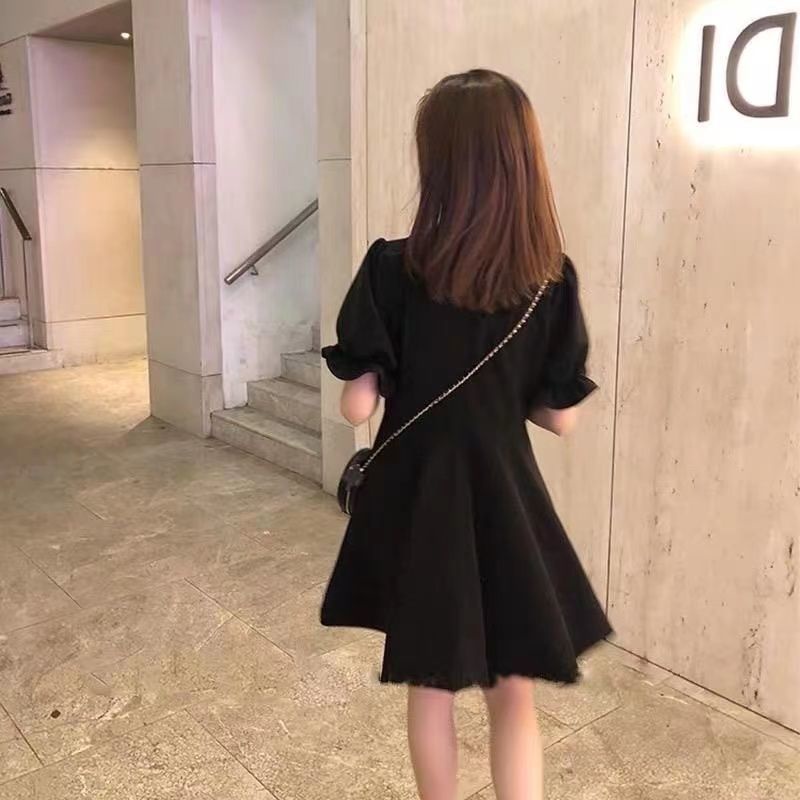 Váy Ngắn Tay Màu Đen 175258 Đầm Sườn Xám Cách Tân Màu Đen Dáng Chữ a Trẻ Trung Thanh Lịch Dành Cho Nữ