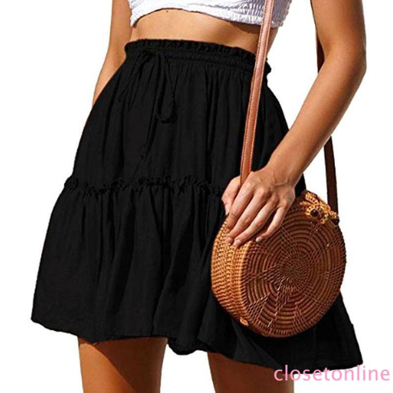 Chân váy mini eo cao co giãn xếp ly phối bèo thời trang boho mùa hè cho nữ CL | BigBuy360 - bigbuy360.vn