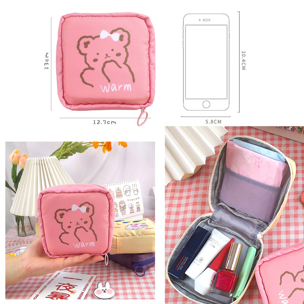 [Hàng mới về] Túi đựng băng vệ sinh nhỏ gọn in họa tiết hoạt hình phong cách Hàn Quốc dễ thương