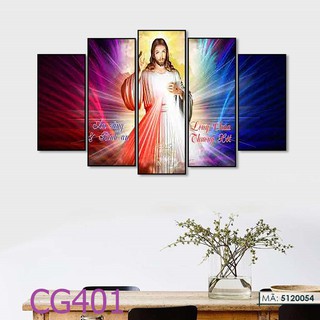 Bộ 5 Tấm Tranh treo tường Lòng Chúa Thương Xót Giê-su Jêsus Công giáo trang trí phòng khách ngủ - 5120054 CG401