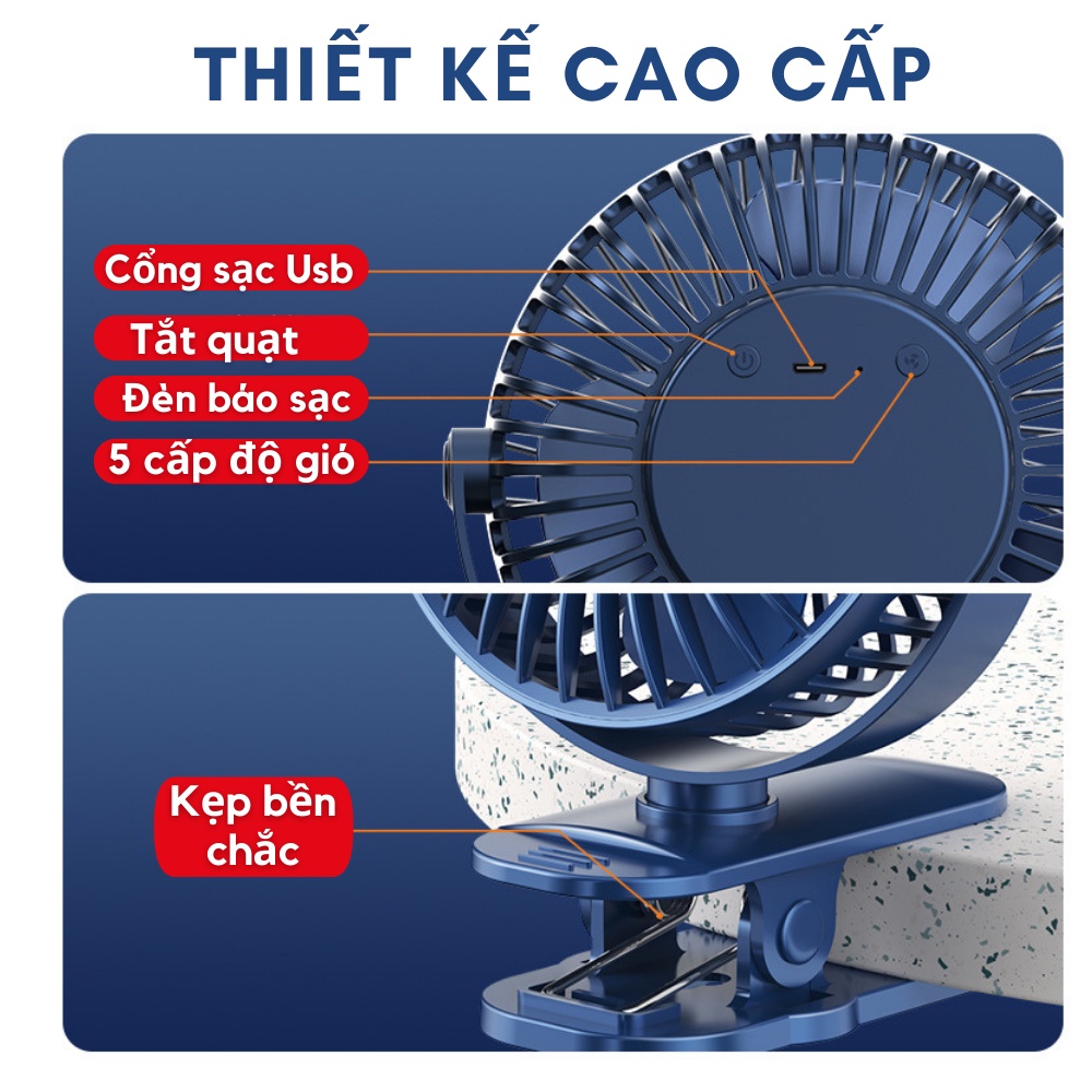 Quạt tích điện F06-7200mAh để bàn/ kẹp nôi Chạy 50 giờ liên tục - Xoay mọi tư thế - Hàng chính hãng - Bảo hành 15 tháng