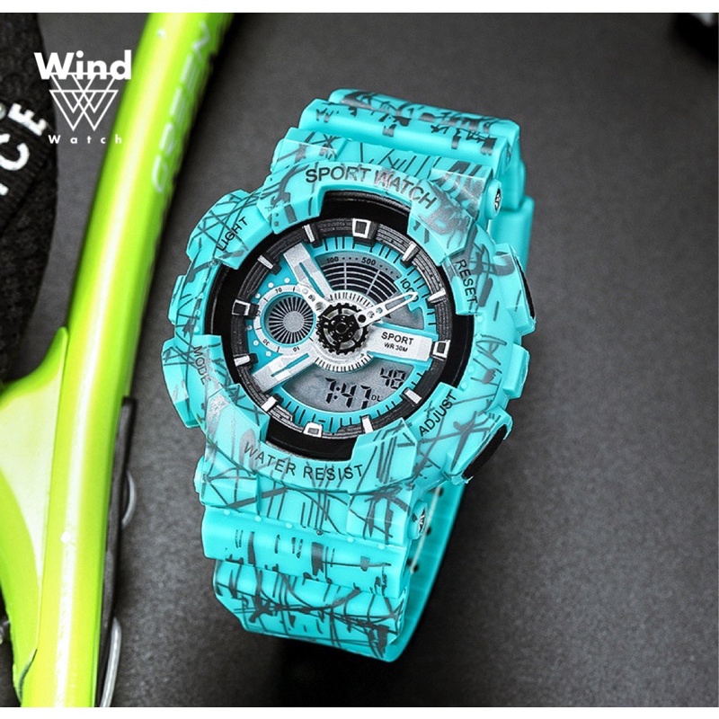 Đồng hồ thể thao SPORTS phiên bản ANIME, đồng hồ nam nữ chính hãng đa chức năng chống nước chống xước dây cao su