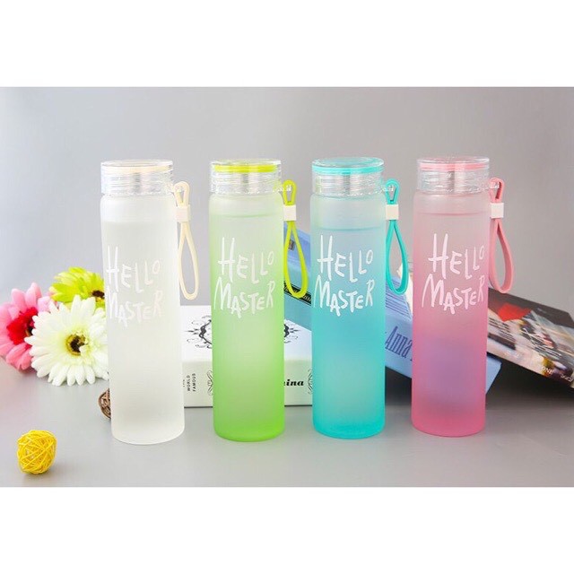 Bình Thủy Tinh đựng nước Hello Master 450ml có quai xách