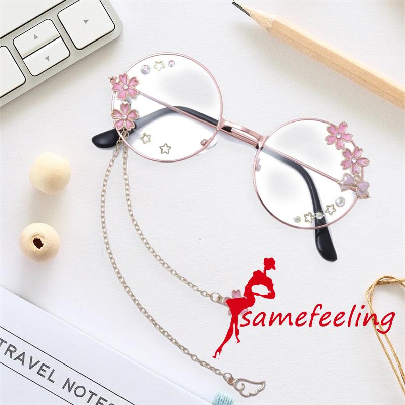 Sf Kính Mát Gọng Tròn Họa Tiết Hoa Anh Đào Kèm Dây Đeo Sợi Xích Thời Trang Cho Nữ
