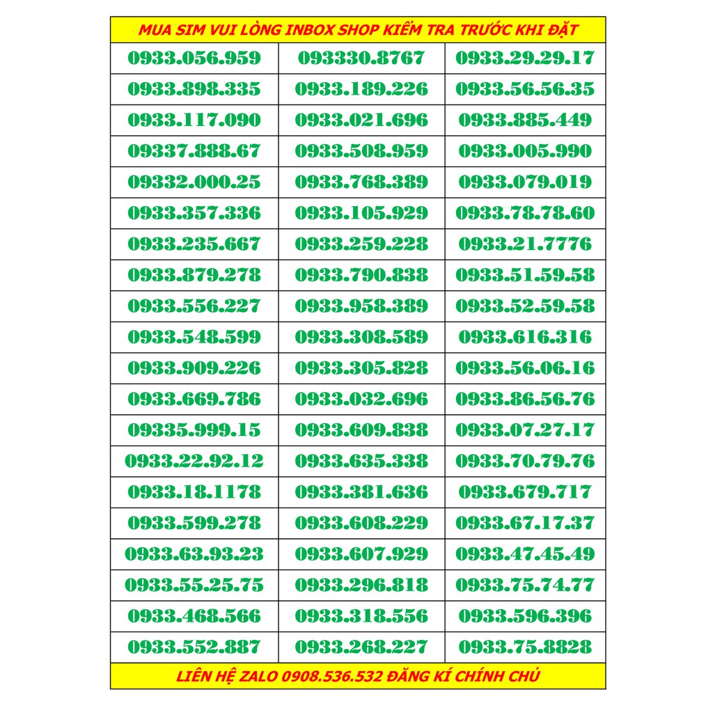 sim số đẹp mobi đầu 0933 giá bình dân