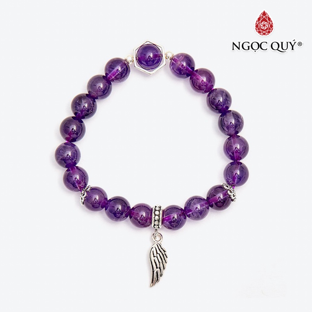 Vòng tay TA tím phối charm cánh bạc - Ngọc Quý