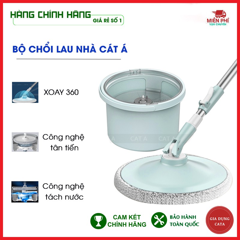 Cây chổi lau nhà thông minh Cát Á xoay 360 độ tách nước siêu sạch - KÈM THÊM 2 BÔNG LAU
