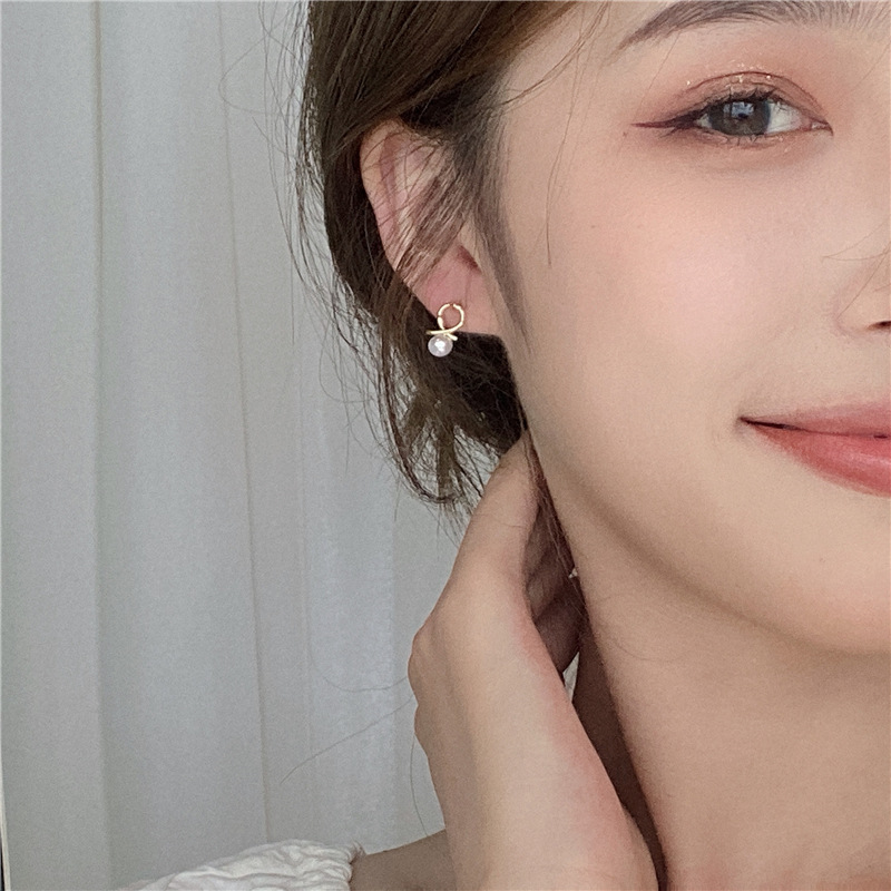 Bông Tai Ngọc Trai Trendy Pearl Gold Earrings Stud Korea Cross Party Bar Earring for Women Lady Jewelry Accessories