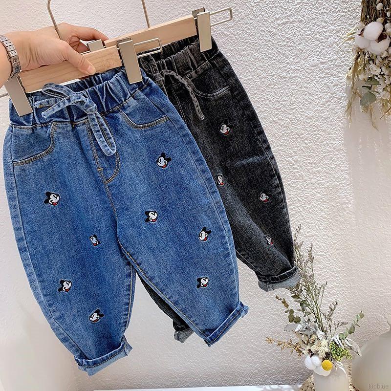 Quần Jean Dài Hoa Văn HÌnh Chuột Mickey Dành Cho Bé Gái