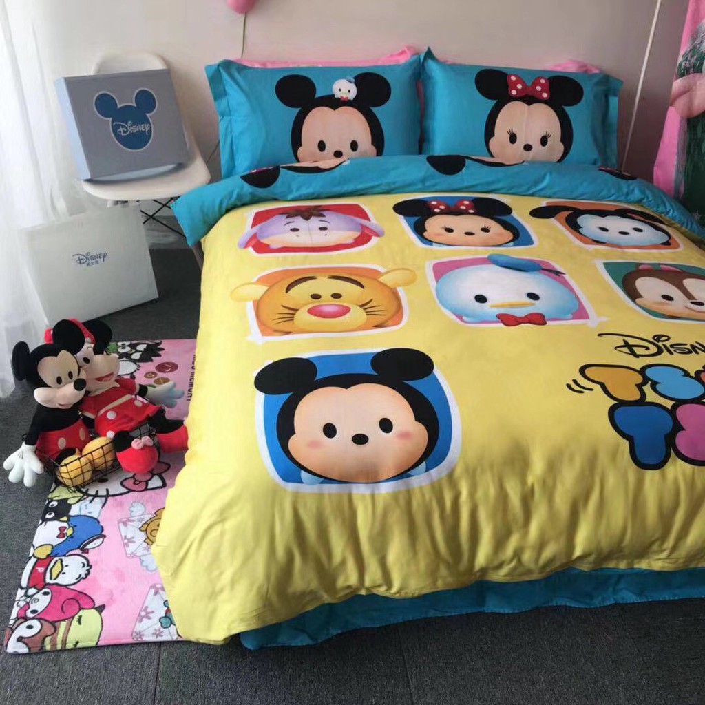 Bộ chăn ga lụa cotton disney cao cấp mẫu hổ vịt