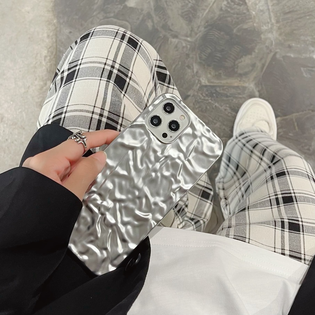 Ốp Điện Thoại Lá Thiếc Chống Sốc Màu Bạc Thời Trang Cho iPhone 14 / 13 / 12 / 11 / X / 8 / 7P