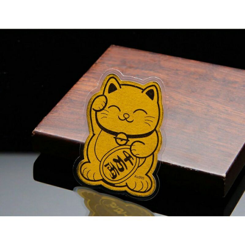 Miếng Dán Điện Thoại Mèo Thần Tài màu Vàng - có sẵn keo